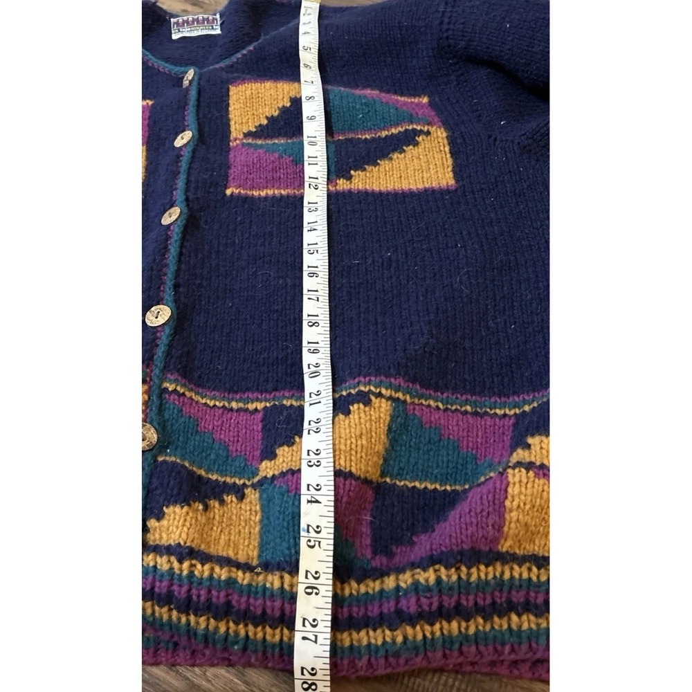 Vintage Ecuador Hand Knit Cardigan Sweater Women's Medium Aztec Geometric Button - Picture 7 of 8